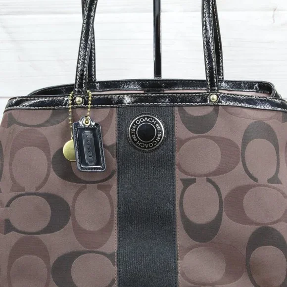 Coach F20105 Signature Brown Kisslock Carry All Purse Satchel Shoulder Bag - Picture 2 of 9